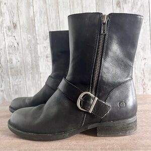 Born Black Leather Moto Buckle Ankle Boots 7.5